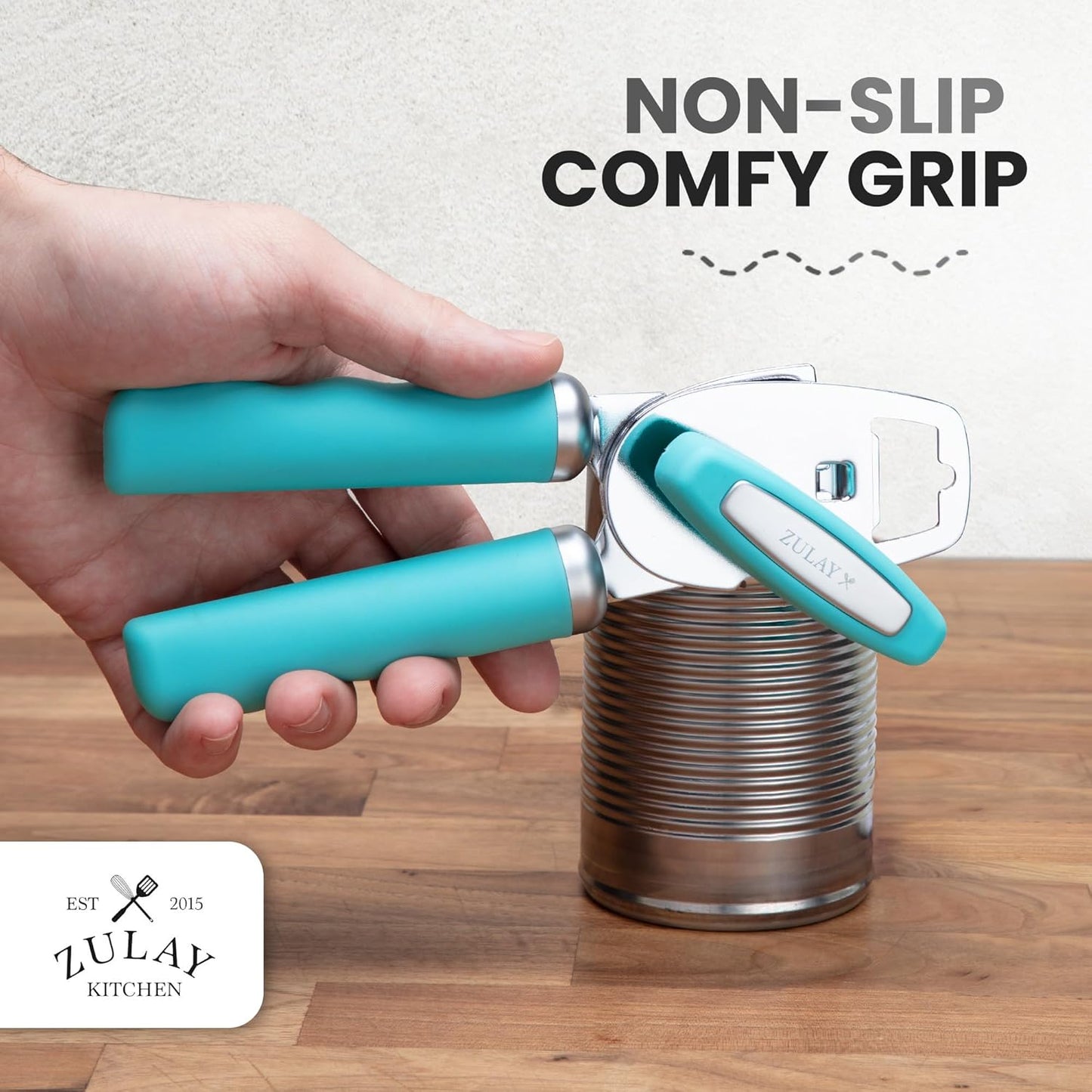 Zulay Kitchen Heavy Duty Stainless Steel Can Opener Manual with Bottle Opener - Rust Proof Manual Can Opener With Turn Knob & Soft Grip Handles