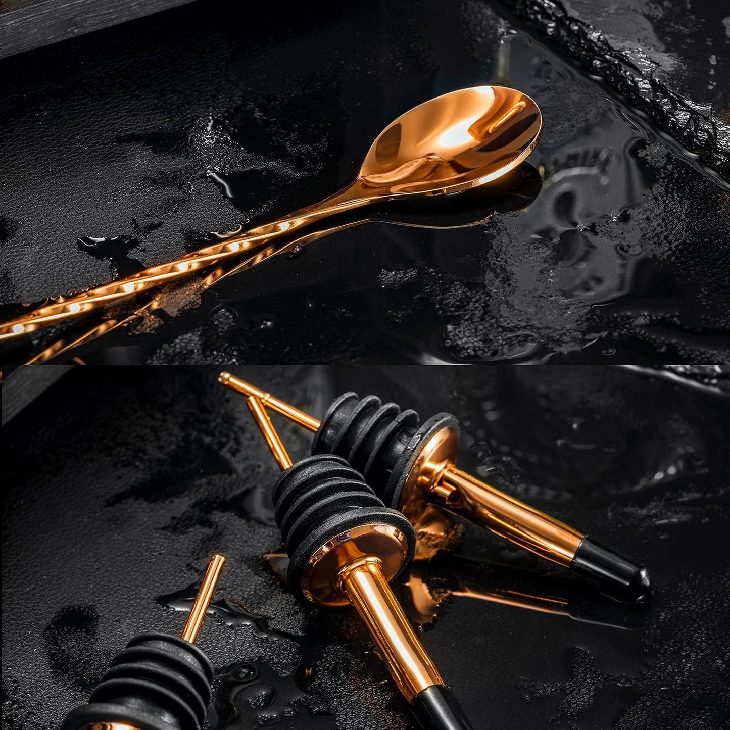 Soing 24-Piece Cocktail Shaker Set,Perfect Home Bartender Kit for Drink Mixing,Stainless Steel Bar Tools with Stand,Velvet Carry Bag & Recipes Cards Included (Rose copper)