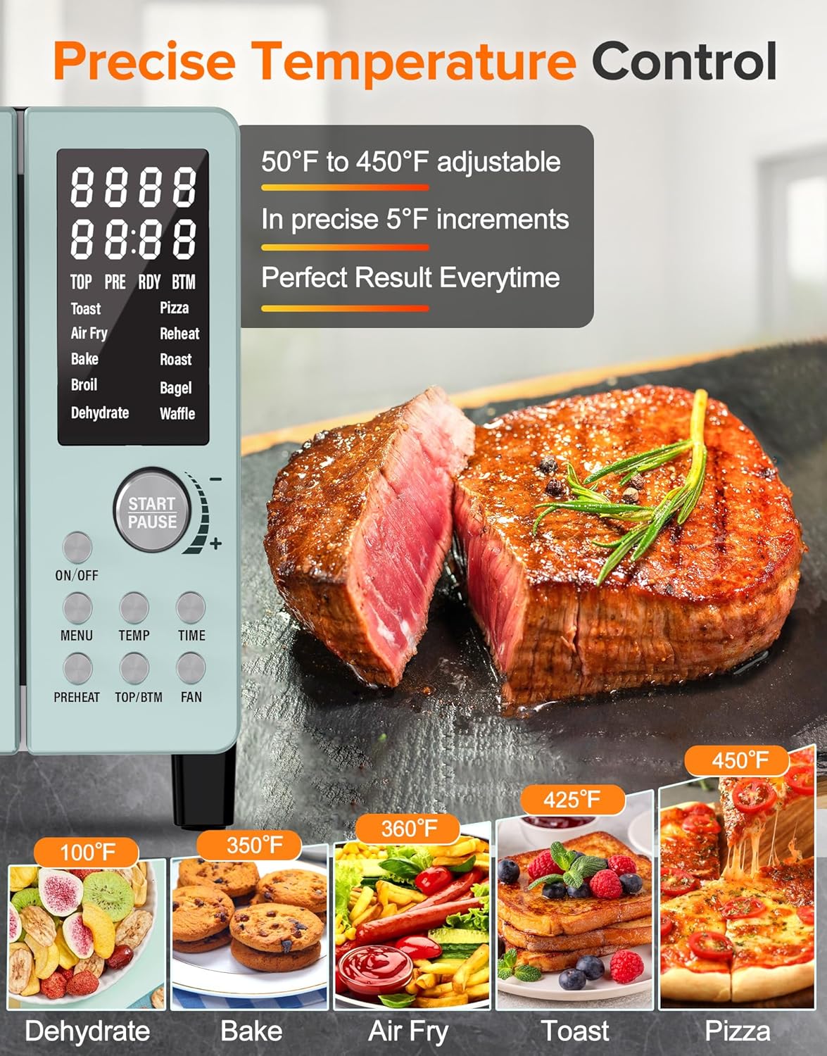 Nuwave Bravo Pro Smart Air Fryer Toaster Oven Combo, Airfryer Convection Oven Countertop, 12-in-1 Functions with Quicker & Even Crisp Technology, 1800W, 50-450°F, PFAS-Free, 21QT, Mint