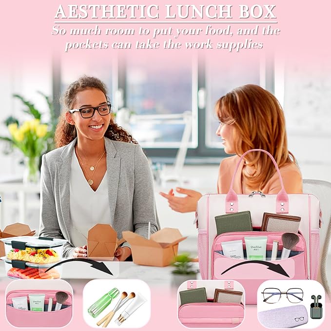 Aesthetic Lunch Box for Women Preppy Insulated Lunch Bag for Young Ladies College Lunch Tote Bag School Supplies Accessories