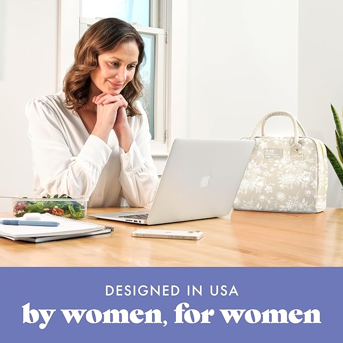 Fit & Fresh Bloomington Lunch Bag for Women - Insulated Large Lunch Box for Work with Containers, Leak-Resistant, Stain-Resistant, Zipper Closure, Tan Toile