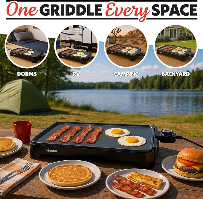 Gourmia 22-Inch XL Electric Griddle Pan - Nonstick Extra Large Ceramic Surface for Breakfast, Pancakes - Non-Toxic Flat Top Cooker - Countertop Kitchen Appliances for Tabletop Indoor Cooking