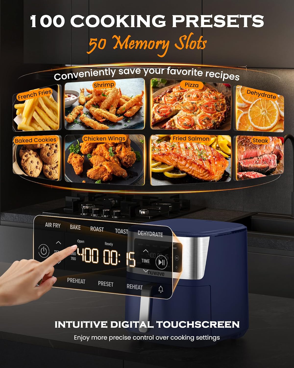 Nuwave Brio Plus 6-in-1 Air Fryer, 7-Qt Large Capacity, 50°F–400°F Precise Temp Control, Non-Toxic PFAS-Free Nonstick, Air Fry, Bake, Roast, Toast, Dehydrate, Reheat, 100 Presets, Dishwasher Safe