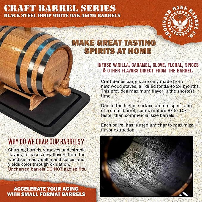 5 Gallon Oak Aging Barrel with Stand, Bung and Spigot - Wooden Whiskey Barrel Wine Barrel (20 Liter) - For The Home Brewer, Distiller, Wine Maker and Cocktail Aging Bartender