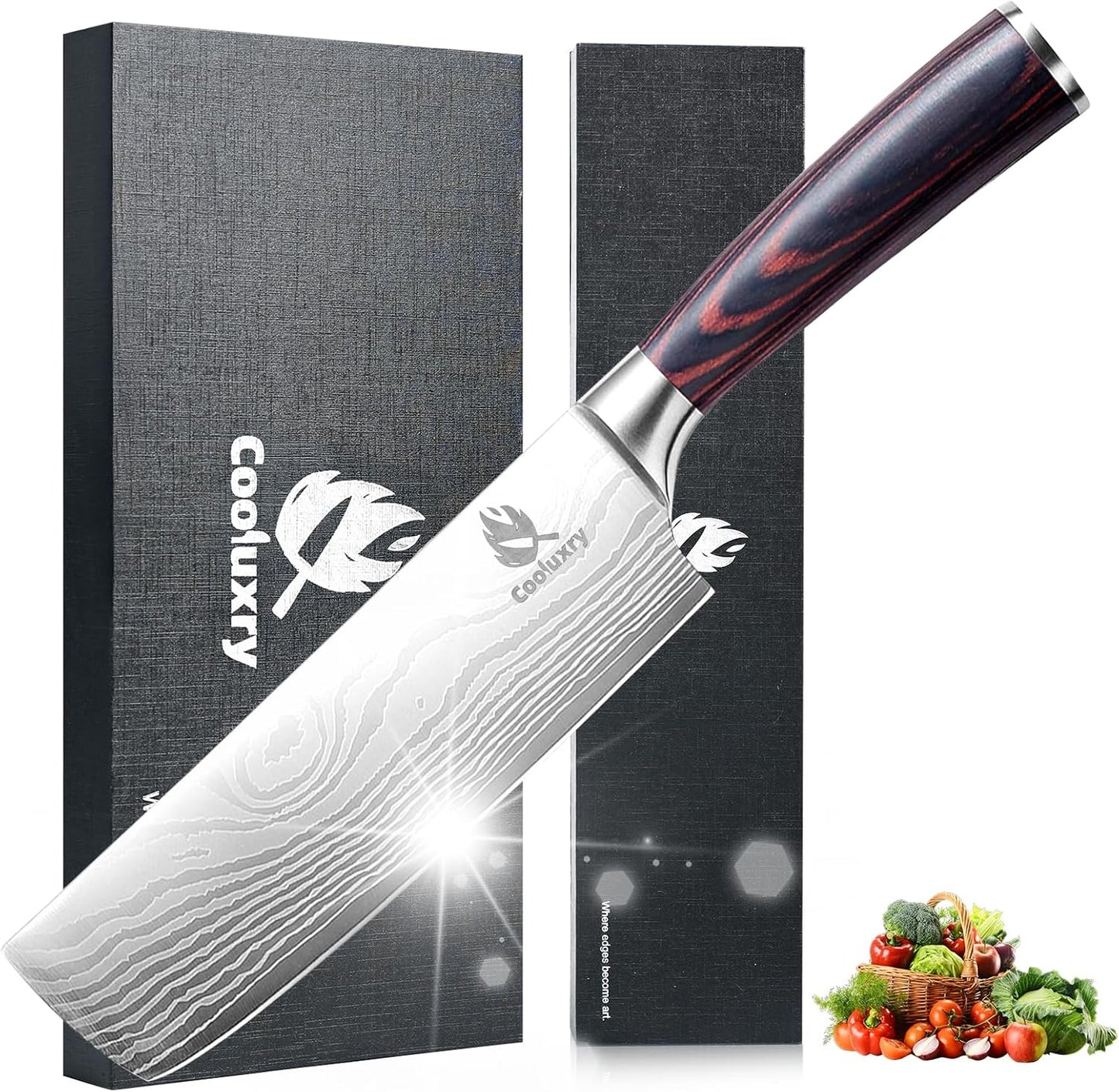 7 Inch Nakiri Knife - 7" Razor Sharp Meat Cleaver and Vegetable Kitchen Knife, Professional Vegetable Chopping Knife, High Carbon Stainless Steel Blade with Ergonomic Handle