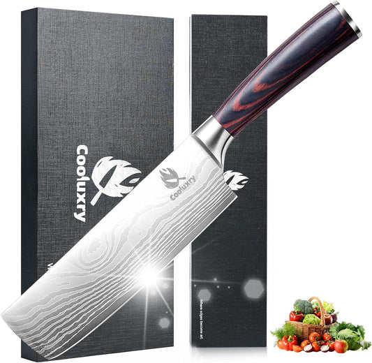 7 Inch Nakiri Knife - 7" Razor Sharp Meat Cleaver and Vegetable Kitchen Knife, Professional Vegetable Chopping Knife, High Carbon Stainless Steel Blade with Ergonomic Handle