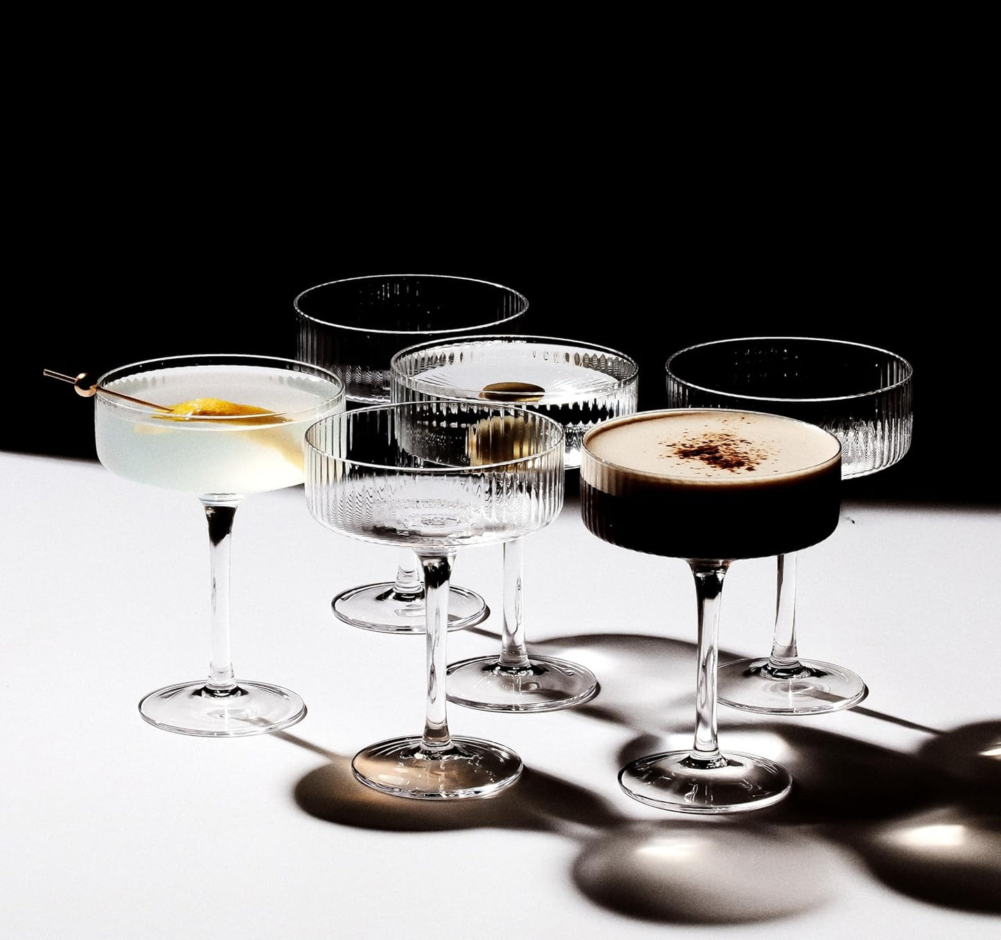 LEMONSODA Clear & Ribbed Martini Coupe Glasses - Classic Barware for Espresso Martini, Manhattan, Cosmopolitan – Handcrafted Luxury Glassware for Home Entertaining (Ribbed 9.5oz, Set of 4)