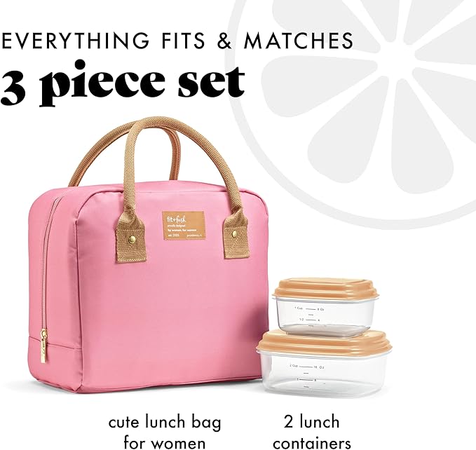 Fit & Fresh Lunch Bag For Women, Insulated Womens Lunch Bag For Work, Leakproof & Stain-Resistant Large Lunch Box For Women With Containers, Zipper Closure Bloomington Bag, Dusty Rose