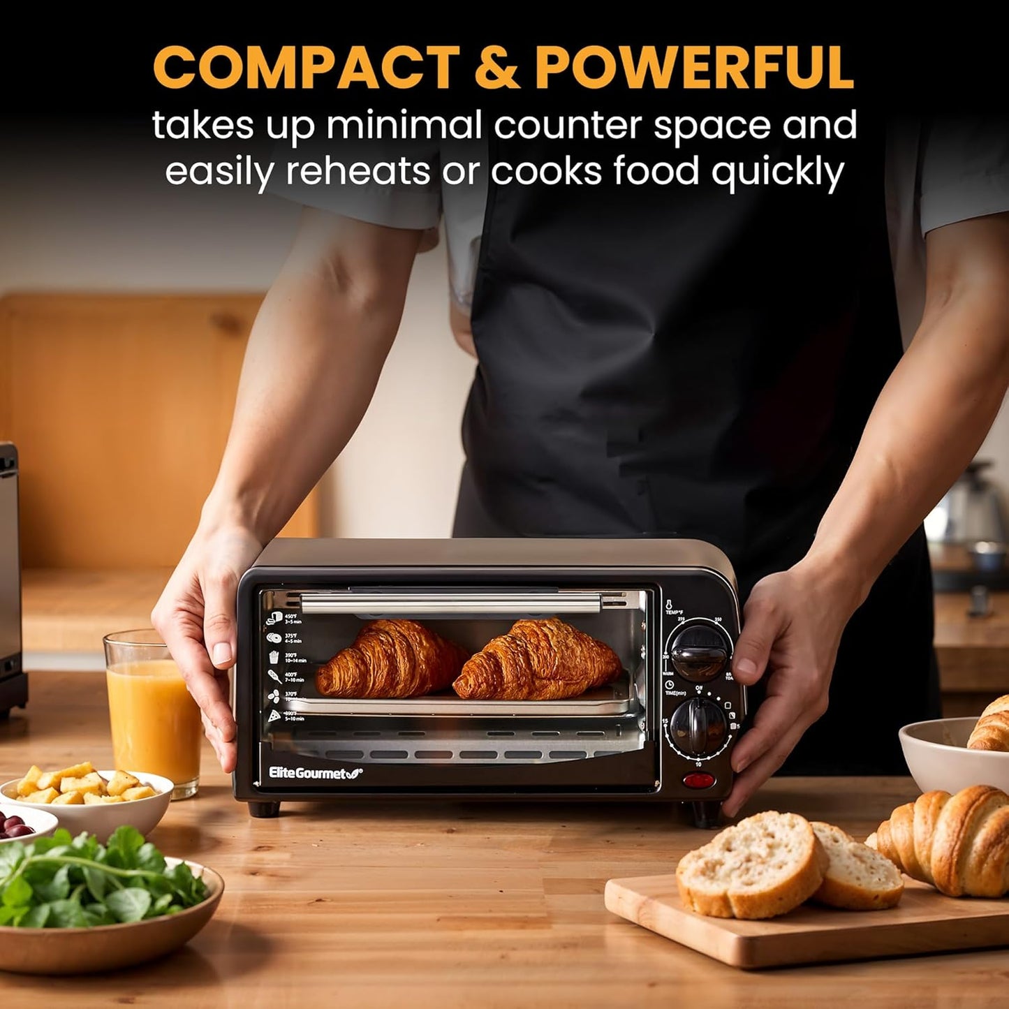 Elite Gourmet ETO236 Personal Compact 2 Slice Countertop Toaster Oven with 15 Minute Timer & Adjustable Temperature, Bake, Broil, & Toast, Black