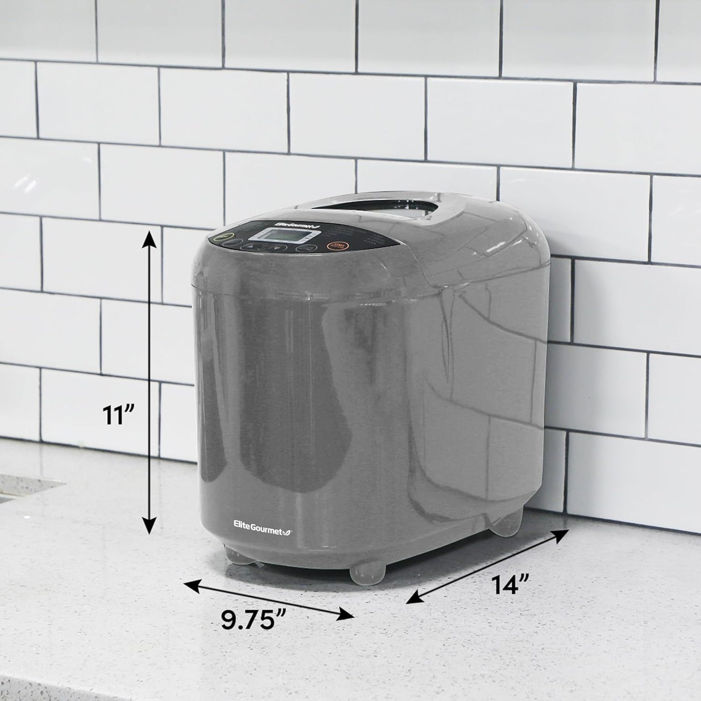 Elite Gourmet EBM8103CG Programmable Bread Maker CERALAST™ Ceramic Bread Pan & Kneading Blade 19 Menu Functions Gluten-Free, White, Wheat, Rye, French & more, 2lbs, Grey