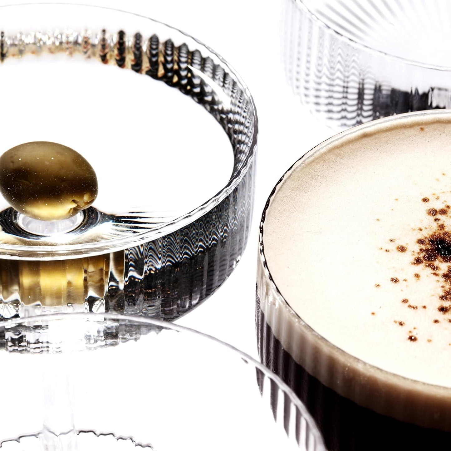 LEMONSODA Clear & Ribbed Martini Coupe Glasses - Classic Barware for Espresso Martini, Manhattan, Cosmopolitan – Handcrafted Luxury Glassware for Home Entertaining (Ribbed 9.5oz, Set of 6)