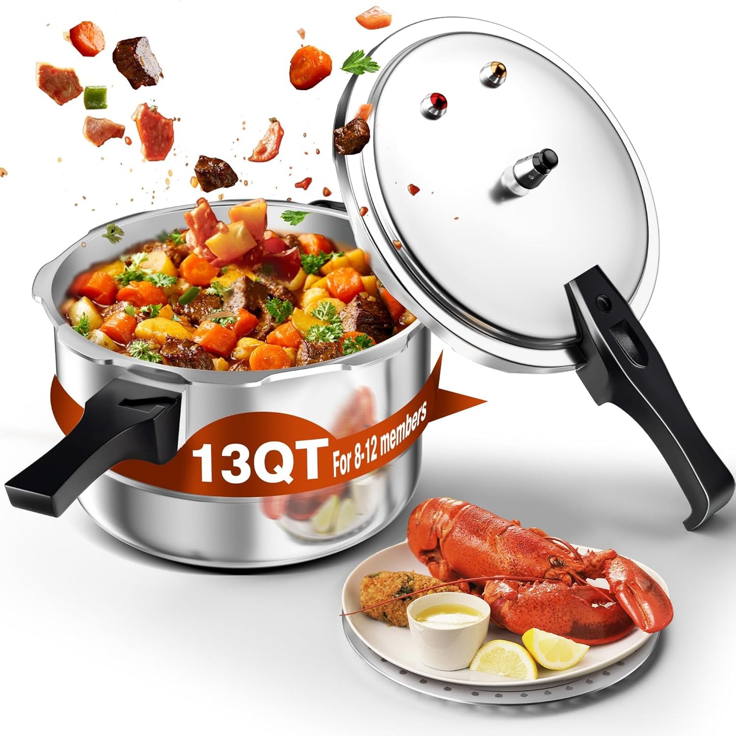 WantJoin 13Qt Aluminum Pressure Cooker w/Release Valve & Multiple Protective Devices,Pressure Canner Compatible with Gas & Induction Cooker,Canner Rack Included