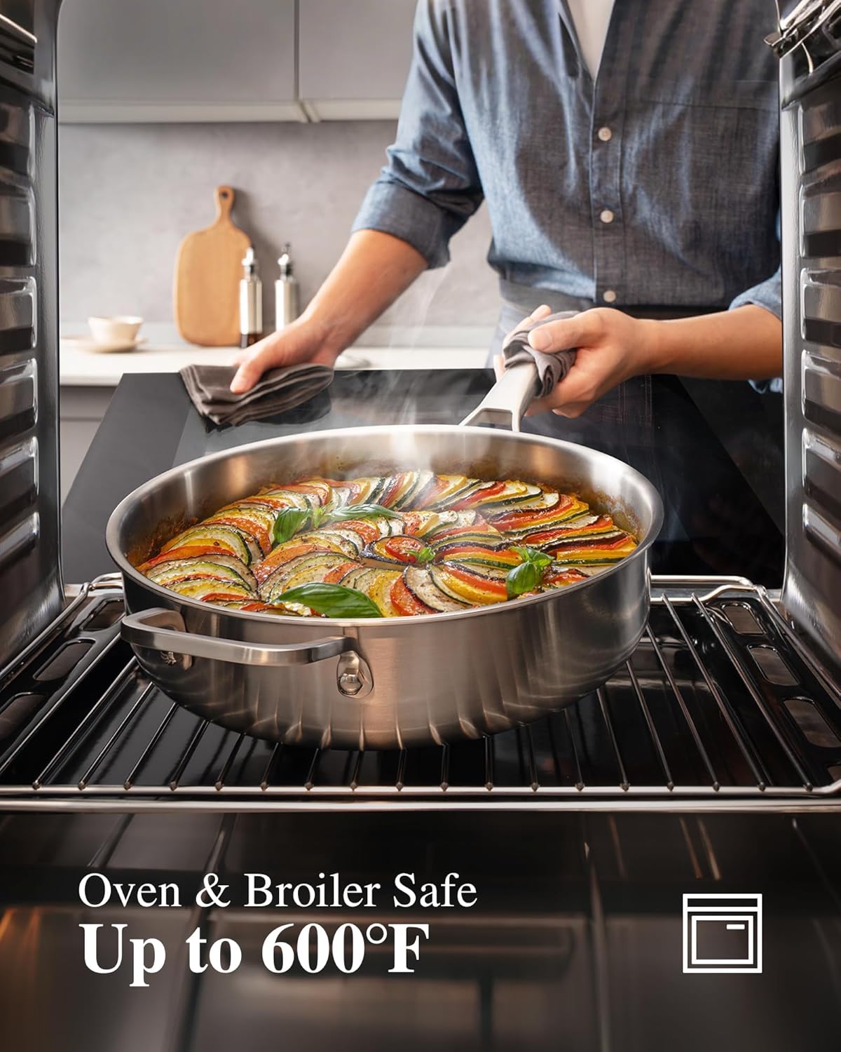 Stainless Steel Cookware Set,Tir-Ply Pots and Pans Set,10 Pcs Stainless Steel Induction Kitchen Cookware Sets,PFOA Free, Frying Pans,Saucepans,Saute Pan & Stock Tagine Pot,Compatible with All Cooktops