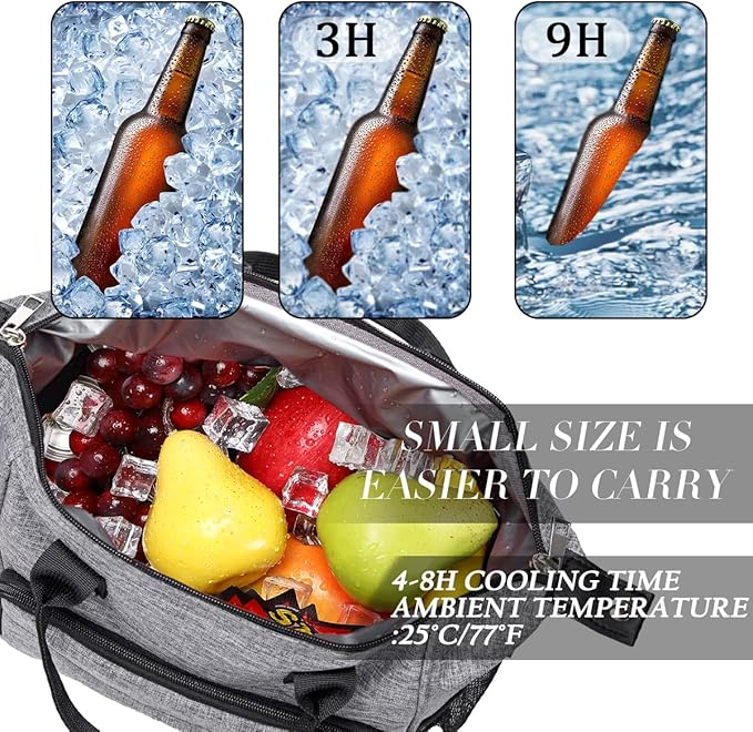 TuErCao Insulated Lunch Bag Soft Cooler Bag for Beach Travel Picnic, Adult Lunch Box for Women for Work, Dark Grey