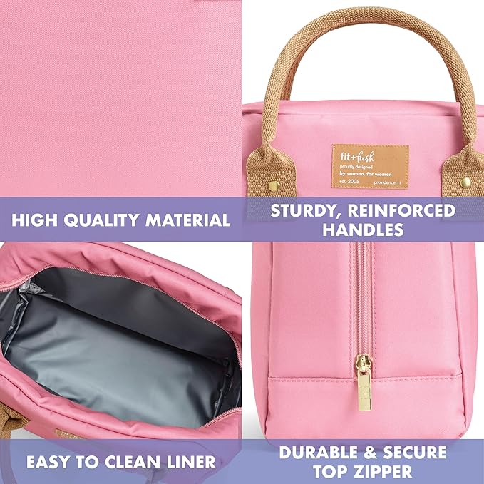 Fit & Fresh Lunch Bag For Women, Insulated Womens Lunch Bag For Work, Leakproof & Stain-Resistant Large Lunch Box For Women With Containers, Zipper Closure Bloomington Bag, Dusty Rose