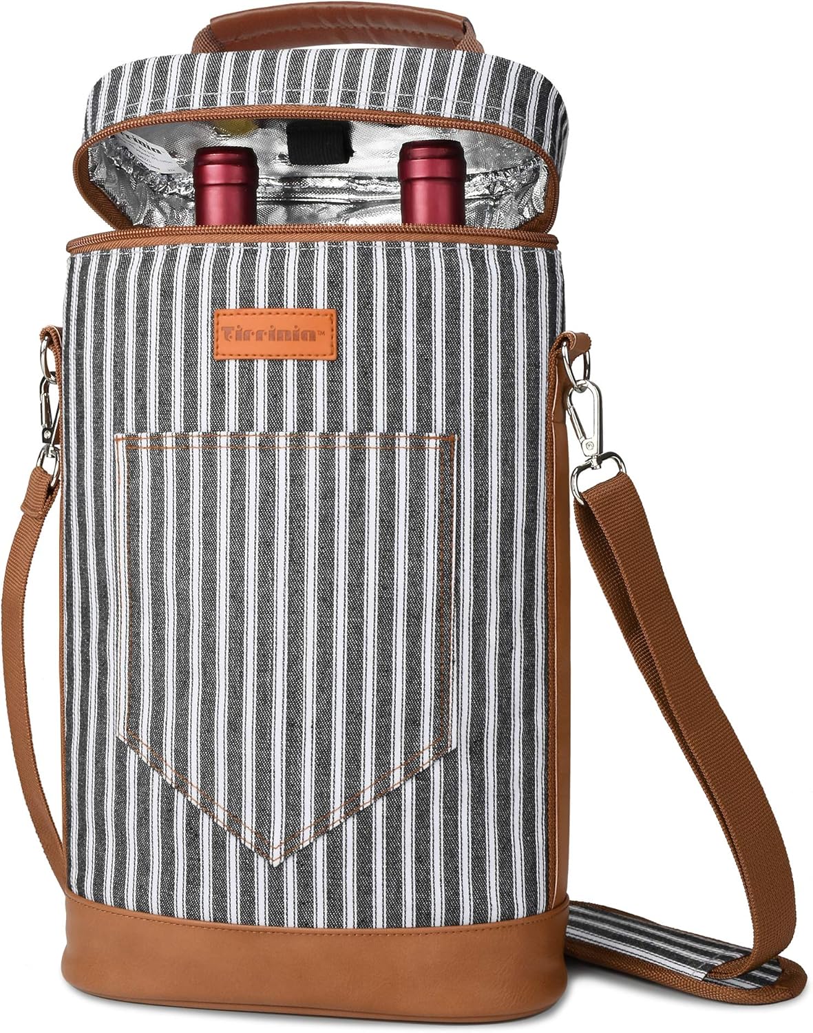 Tirrinia 2 Bottle Wine Gift Tote Carrier - Leakproof & Insulated Padded Versatile Wine Cooler Bag for Travel, BYOB Restaurant, Wine Tasting, Party, Dinner,Gift for Wine Lovers, Black Stripe