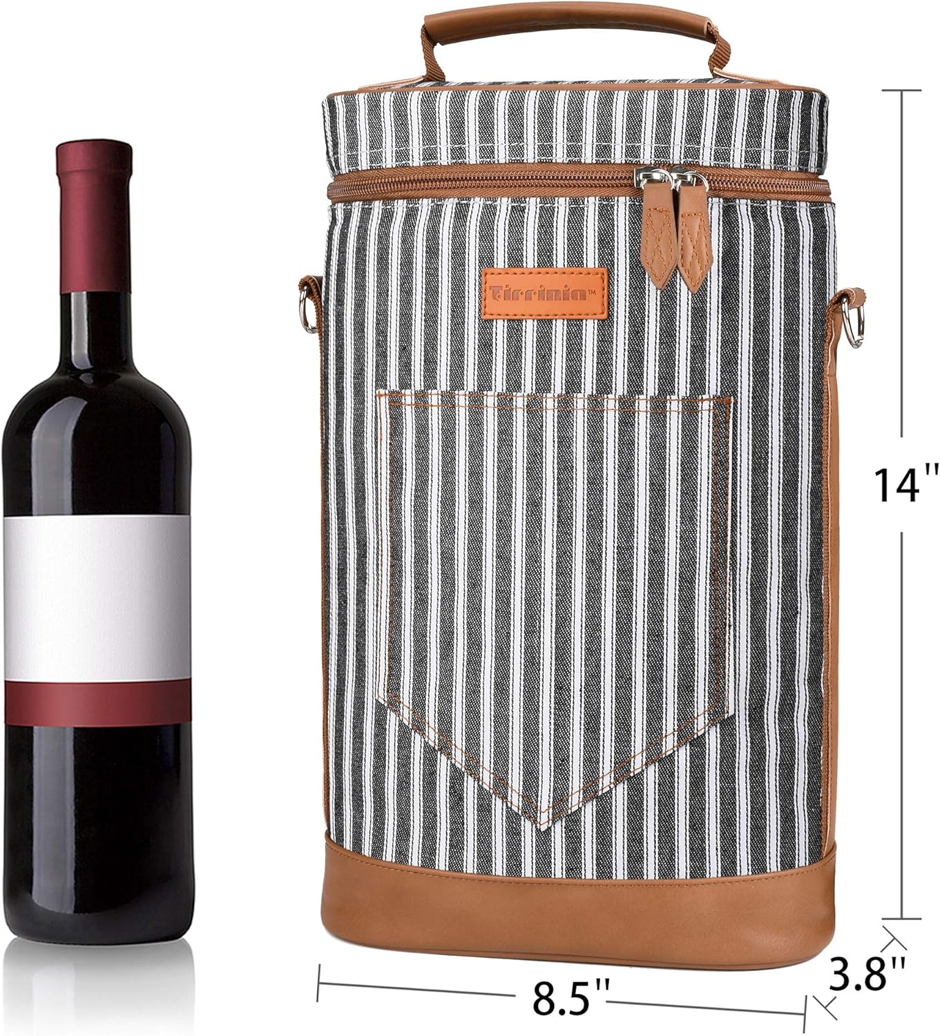 Tirrinia 2 Bottle Wine Gift Tote Carrier - Leakproof & Insulated Padded Versatile Wine Cooler Bag for Travel, BYOB Restaurant, Wine Tasting, Party, Dinner,Gift for Wine Lovers, Black Stripe