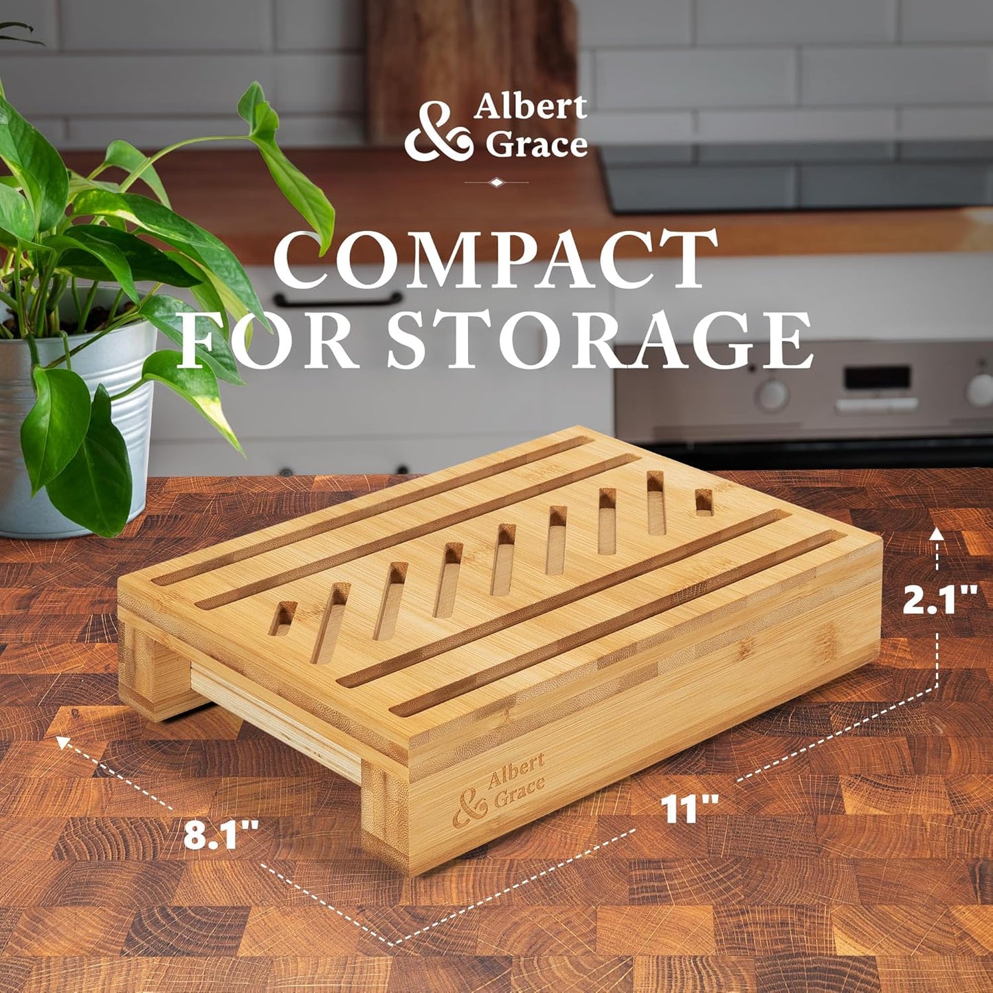 Albert&Grace Bamboo Bread Slicer for Homemade Bread – Adjustable Width Slicing Guides, Compact & Foldable Sourdough Loaf Cutter for Perfect Slices & Halving Bagels