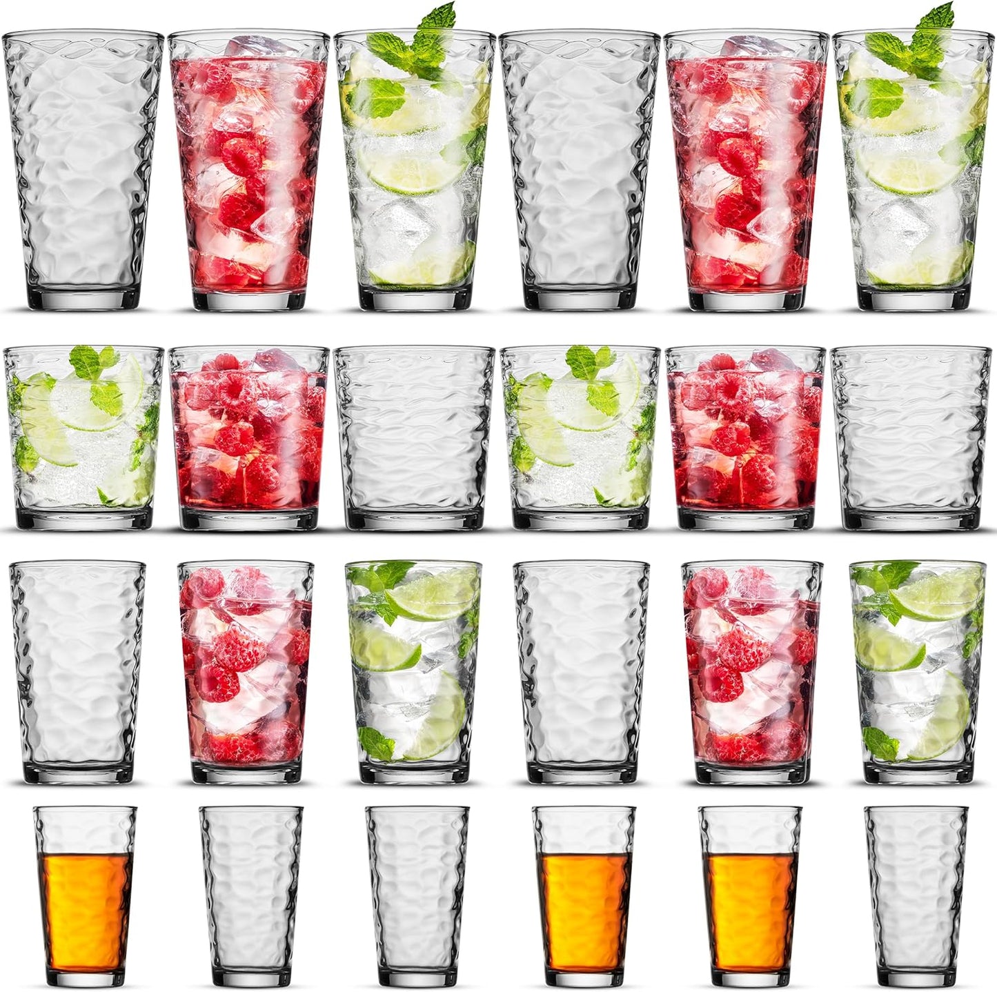 Biscayne Glassware Set, 24-Piece, Mixed Sizes with Cooler, DOF, Juice and Shot Glasses