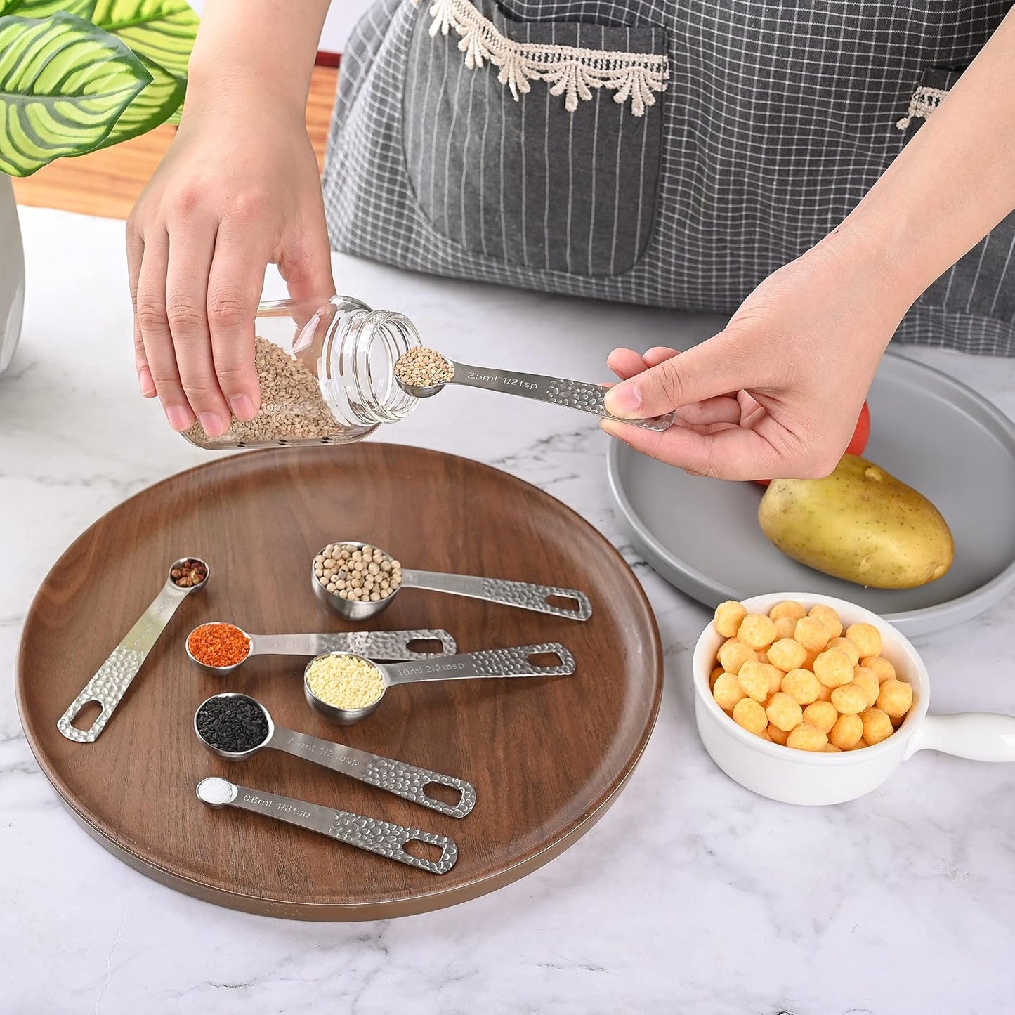 Smithcraft Measuring Spoon, Stainless Steel Measuring Spoons Set, Measurer Spoons Heavy Duty Solid Measurement Spoons(Siliver-6spoons+1ring)