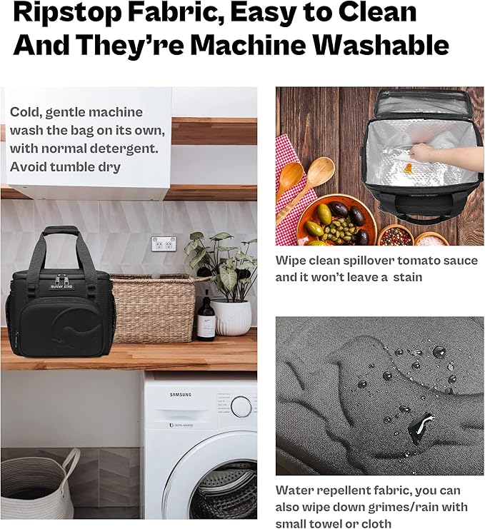 SUNNY BIRD 12L Large Insulated Lunch Bag, Leakproof and Foldable Lunch Cooler Box for Women Adult and Men, Fits 18 Cans (Black 01)