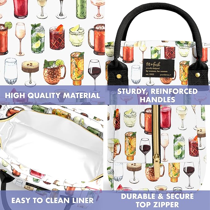 Fit & Fresh Bloomington Lunch Bag for Women - Insulated Large Lunch Box for Work with Containers, Leak-Resistant, Stain-Resistant, Zipper Closure, Mixology
