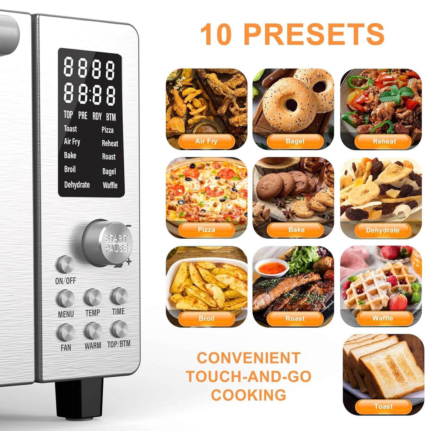 Nuwave Bravo Air Fryer Toaster Smart Oven, 10-in-1 Countertop Convection, 1800 Watts, 21-Qt Capacity, 50°-450°F Temp Controls, Top and Bottom Heater Adjustments 0%-100%, PFAS Free, Stainless Steel