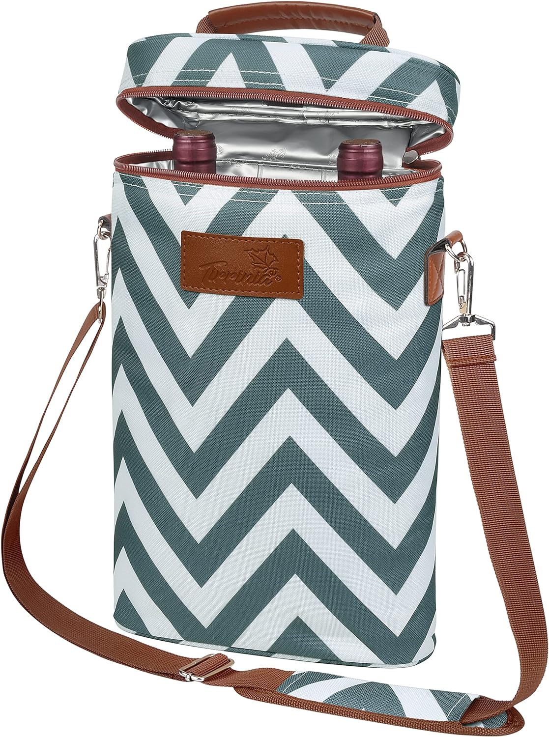 Tirrinia 2 Bottle Wine Gift Tote Carrier - Leakproof & Insulated Padded Versatile Wine Cooler Bag for Travel, BYOB Restaurant, Wine Tasting, Party, Dinner,Gift for Wine Lovers, Grey Wave