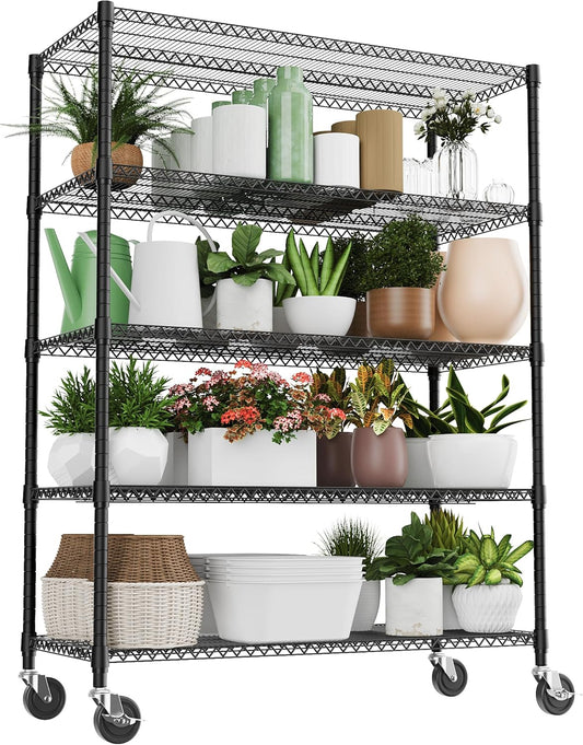 5 Tiers Shelf 3300 lbs Steel Storage Shelving Utility Shelving Unit Steel Organizer Wire Rack for Home,Kitchen,Office,Garage Black 23.6" D x 53.1" W x 73.6" H