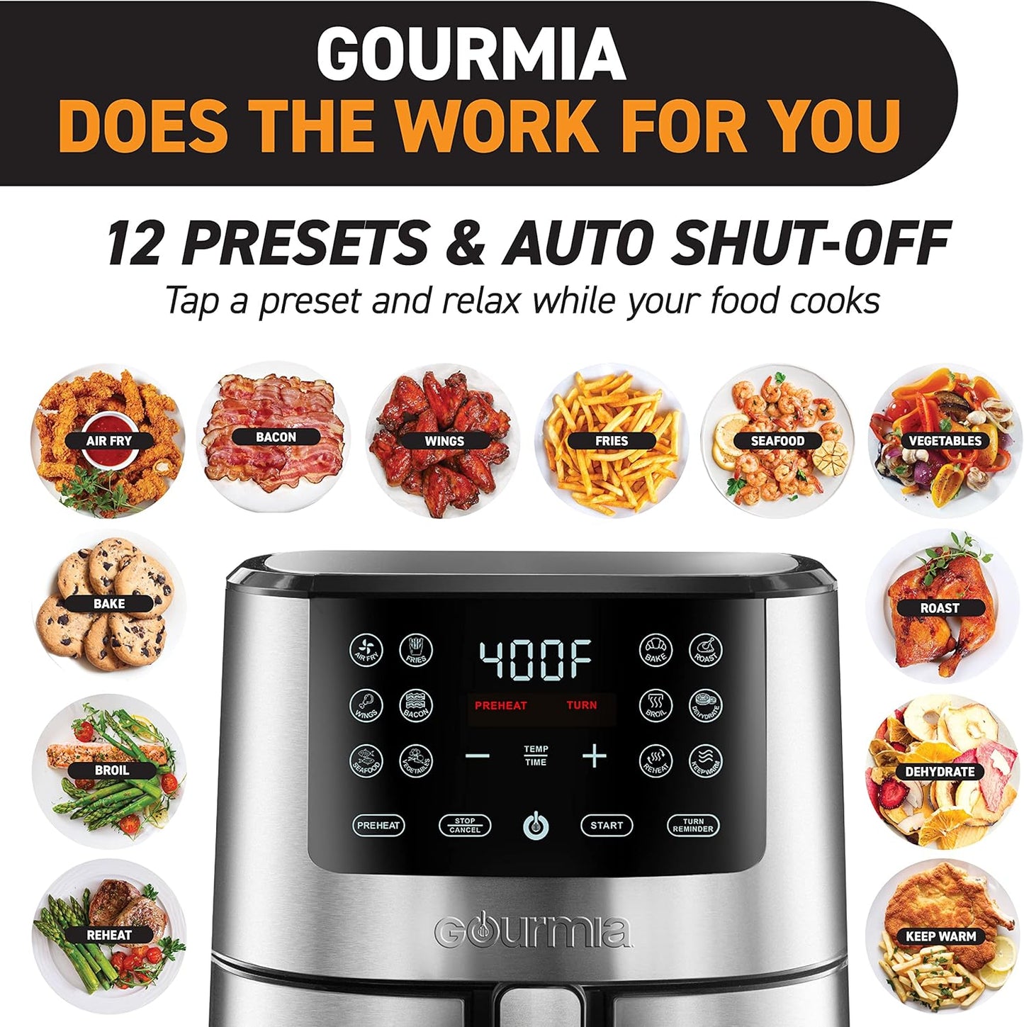 Gourmia 4-Qt Digital Air Fryer with Guided Cooking, Easy Clean, Stainless Steel