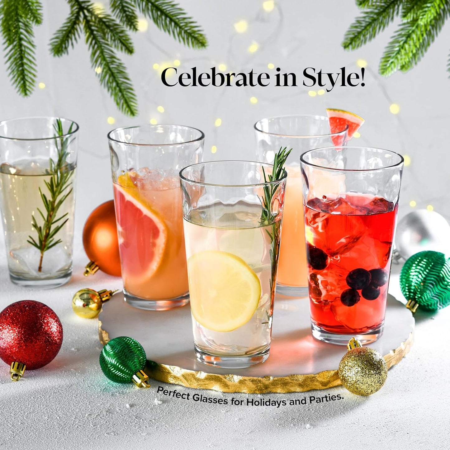 Home Essentials & Beyond Drinking Glasses Set of 4 Highball Glass Cups Bar Glasses, Uses for Juice, Water, Cocktails, Beverages, and Iced Tea. Dishwasher Safe