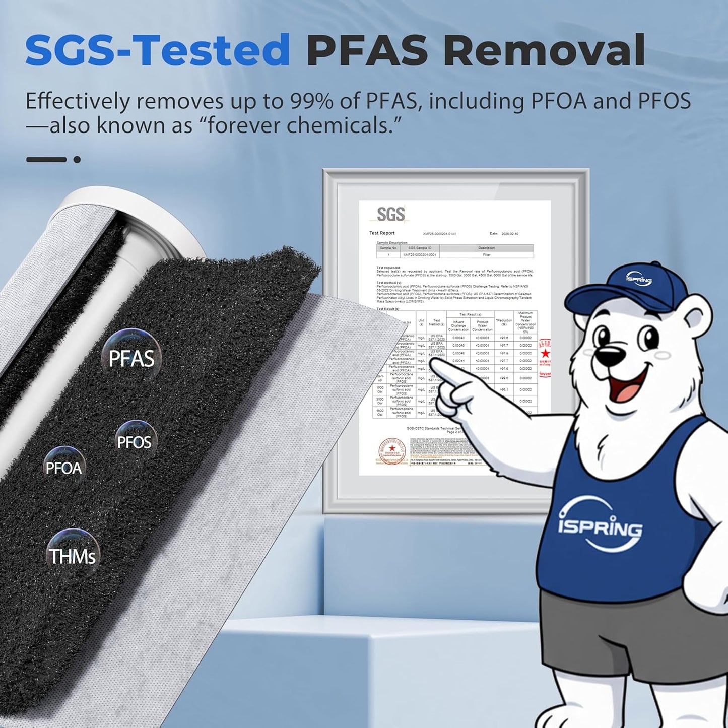 iSpring Whole House Water Filter System Ultimate PFAS Scale and Heavy Metals Protection Removes Up to 99% PFOA & PFOS with SGS-Tested Media, Jumbo Spin-Down Sediment Filter Model: WGB32B-PFKDS+WSP50J
