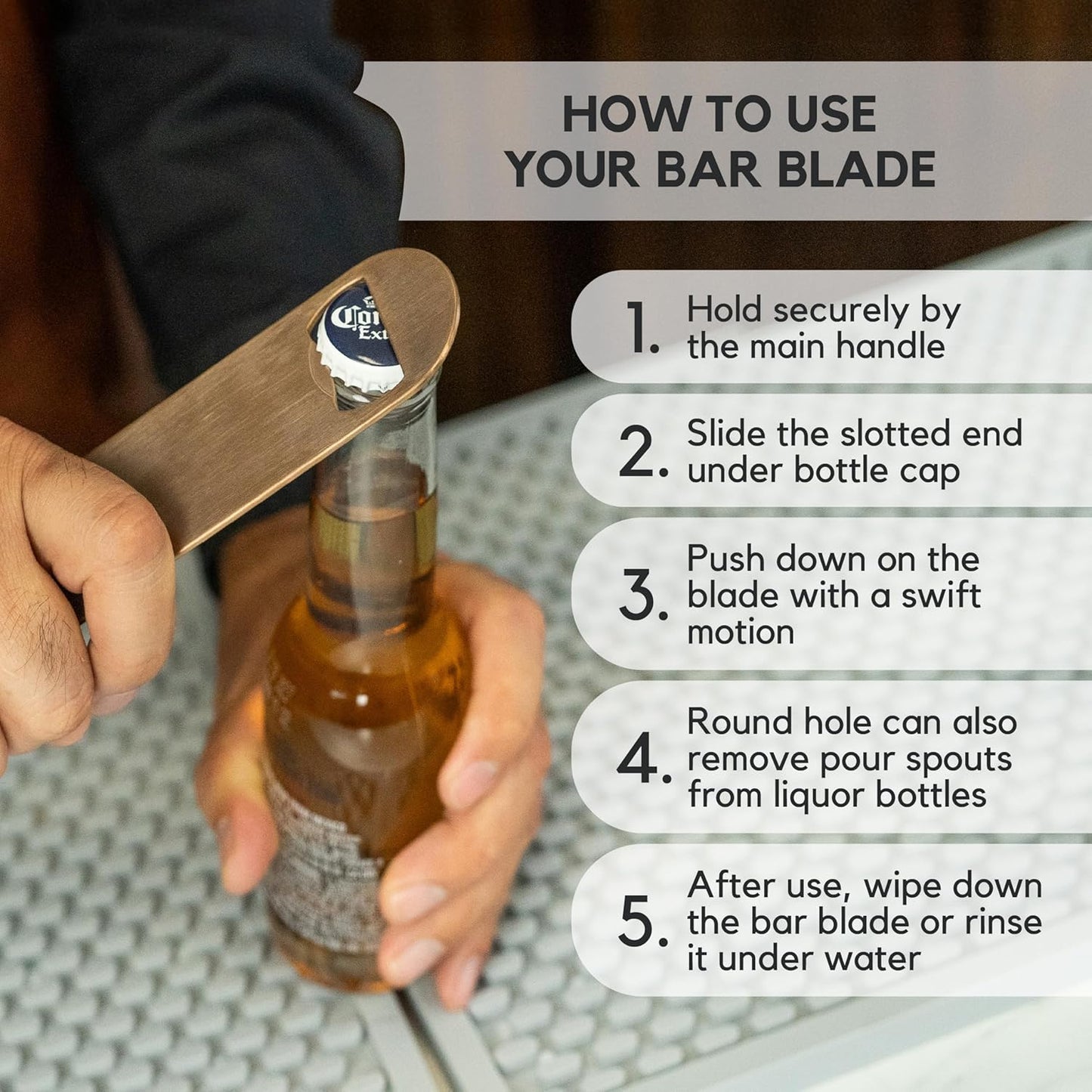 A Bar Above Heavy Duty Bar Blade Bottle Opener, Premium Stainless Steel Beer Opener Tool for Bartenders & Home Bars, Dishwasher Safe, Rust Resistant, Professional Bar Accessory for Beer & Soda Bottles