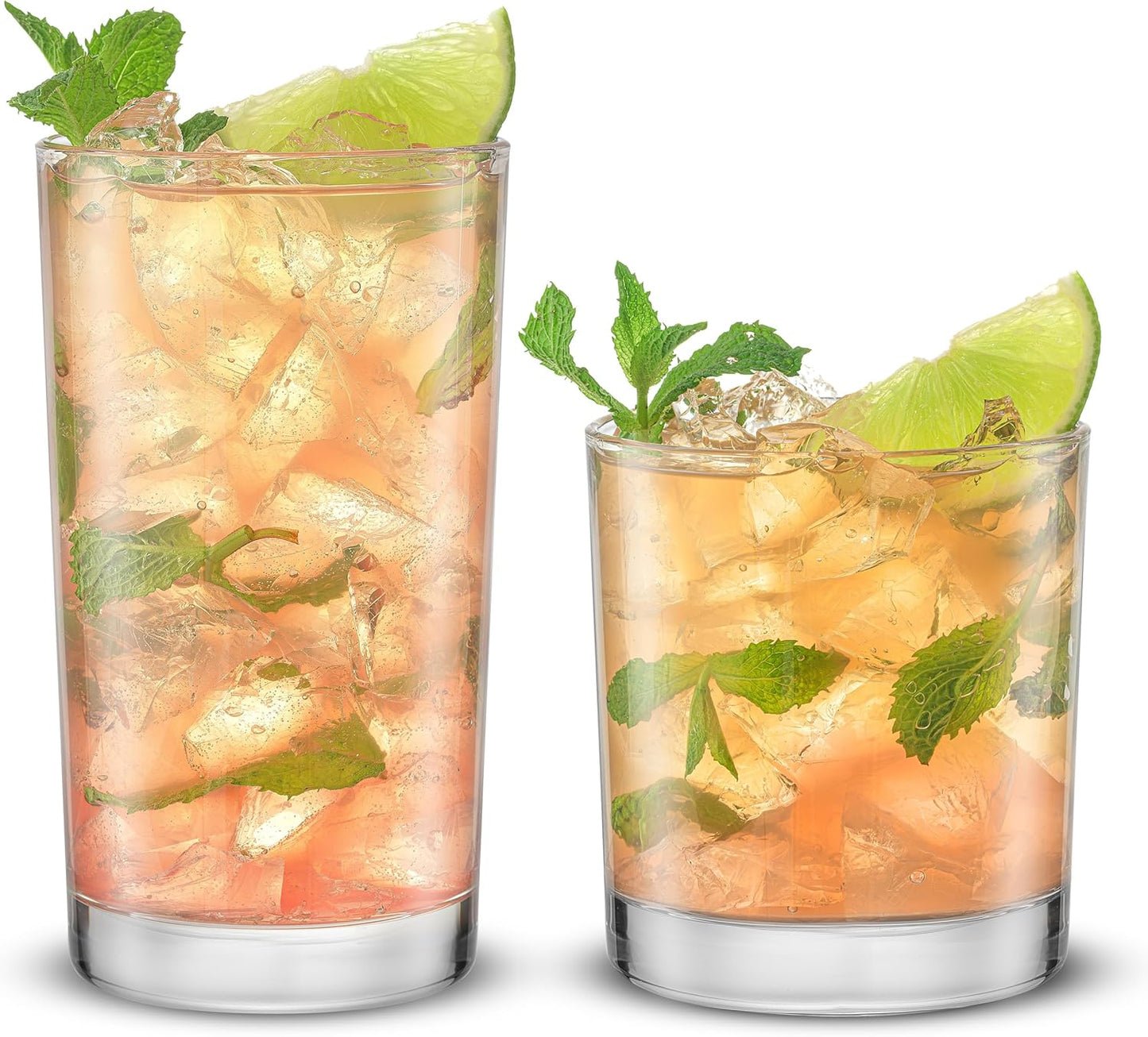 JoyJolt Alain Drinking Glasses Set of 8 Glass Tumblers. Highball 14oz Bar Glasses and Lowball 10oz Rocks Glasses Set. Cocktail, Juice, Whiskey Glasses or Water Glasses. Kitchen or Bar Glassware Set