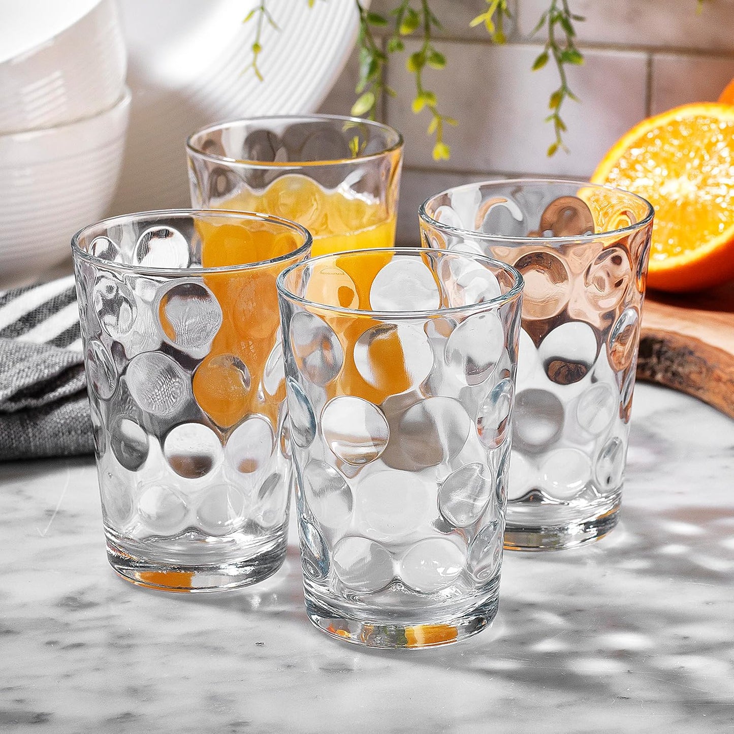Home Essentials Drinking Glasses - Set of 10 - Juice Glass Small Cups, Premium Quality Cooler 7 Oz. Circular Glassware. Ideal for Water, Juice, Cocktails, and Iced Tea. Dishwasher Safe.