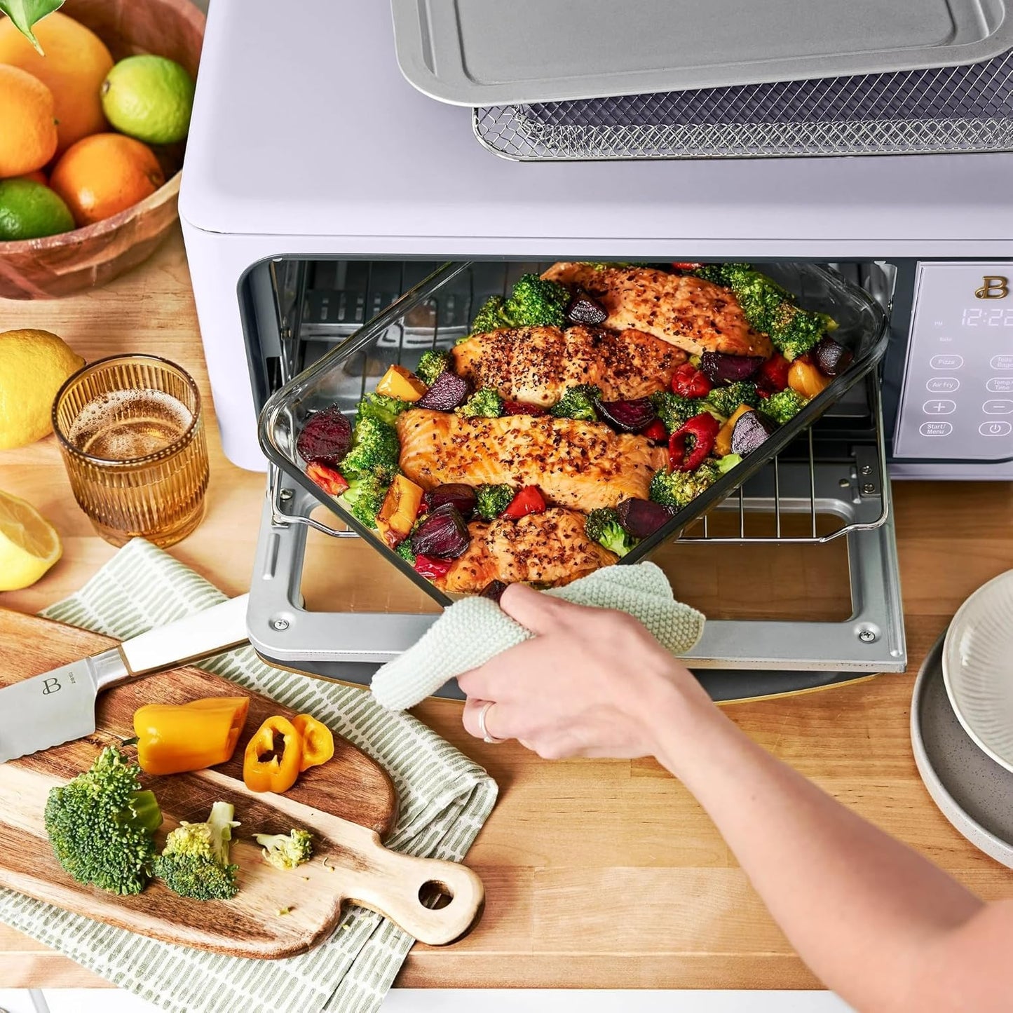 Beautiful Infrared Air Fryer Toaster Oven Combo - 10-in-1 Countertop Convection Oven with Air Fry, Bake, Pizza, Toast & Dehydrate Functions - 1800W Stainless Steel Kitchen Appliance (Lavender)