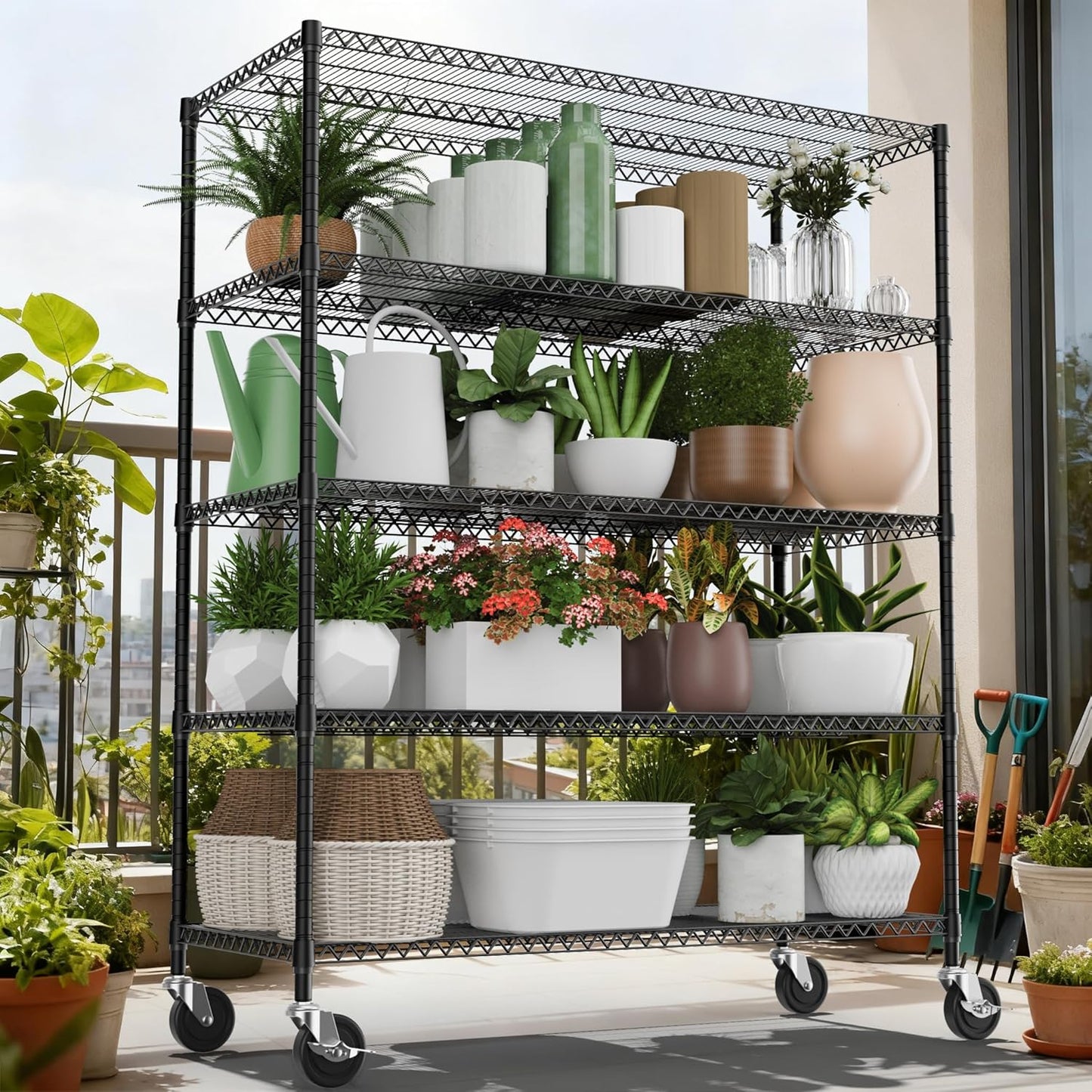 5 Tiers Shelf 3300 lbs Steel Storage Shelving Utility Shelving Unit Steel Organizer Wire Rack for Home,Kitchen,Office,Garage Black 23.6" D x 53.1" W x 73.6" H