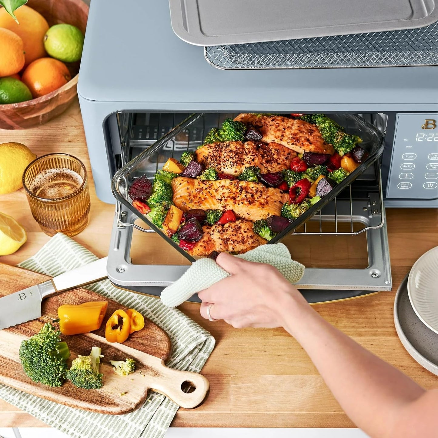 Beautiful Infrared Air Fryer Toaster Oven Combo - 10-in-1 Countertop Convection Oven with Air Fry, Bake, Pizza, Toast & Dehydrate Functions - 1800W Stainless Steel Kitchen Appliance (Cornflower Blue)