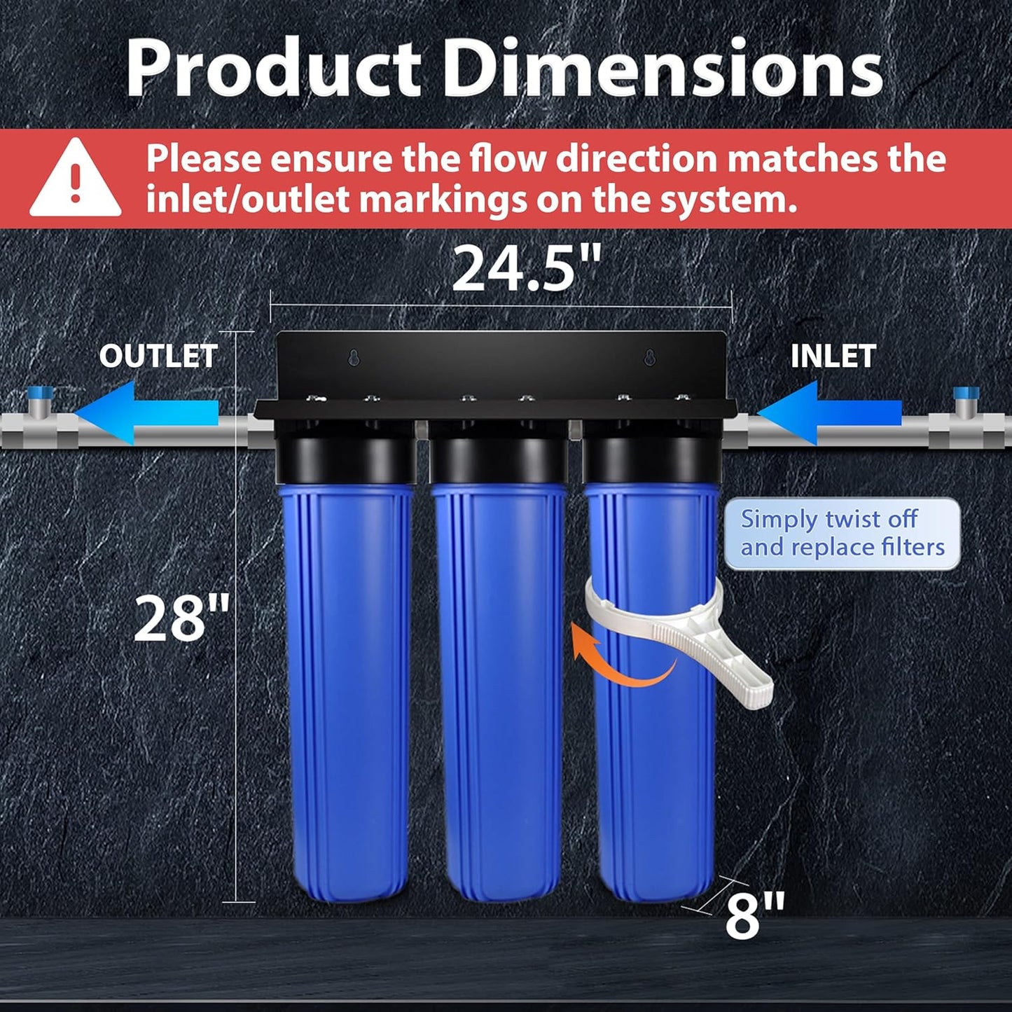 iSpring Anti-Scale Whole House Water Filter System w/Sediment, Polyphosphate, and Carbon Block Water Filters, 3-Stage Water Descaler and Water Filter, Model: WGB32B-DS