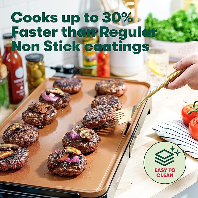 bella XL Electric Ceramic Titanium Griddle, Make 15 Eggs At Once, Healthy-Eco Non-stick Coating, Hassle-Free Clean Up, Large Submersible Cooking Surface, 12" x 22", Copper/Black