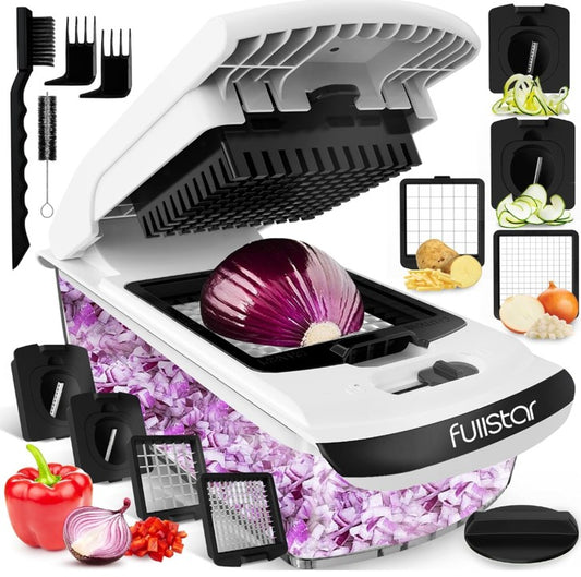 Vegetable Chopper and Spiralizer, Food Chopper with Container, Fruit Slicer, Kitchen Gadgets & Accessories, Home Essentials (4 in 1, White)