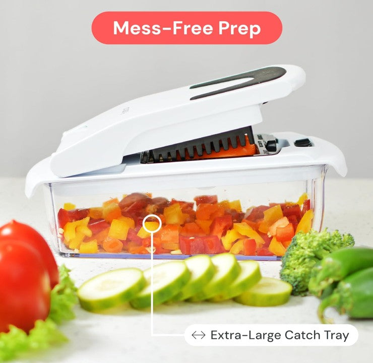 Vegetable Chopper and Spiralizer, Food Chopper with Container, Fruit Slicer, Kitchen Gadgets & Accessories, Home Essentials (4 in 1, White)